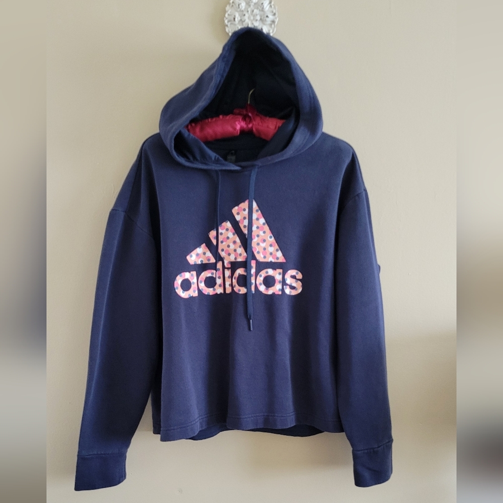 4/$15 SALE Adidas | Navy Hoodie with Floral Logo